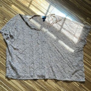 Buckle Cream Tan Boxy Blouse with Mandarin Collar